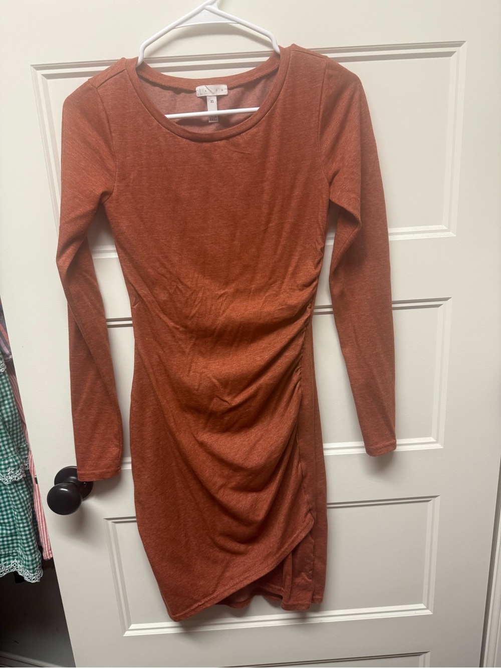 Leith Long Sleeve Rust Ruched Knit Dress